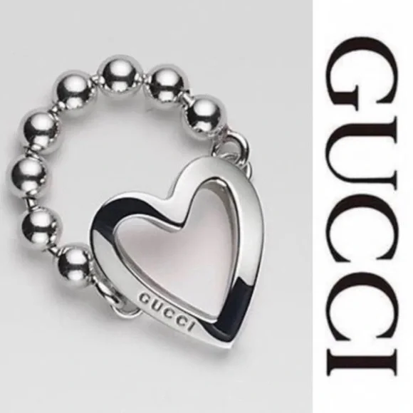 Gucci Silver Heart Beaded Toggle Ring - Picture 1 of 15